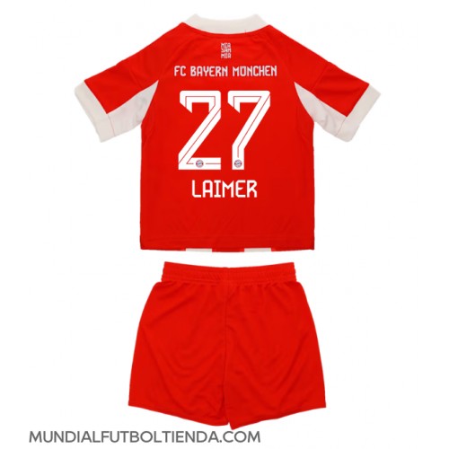 Camiseta Bayern Munich Konrad Laimer #27 Primera Equipación Replica 2025-26 para niños mangas cortas (+ Pantalones cortos)